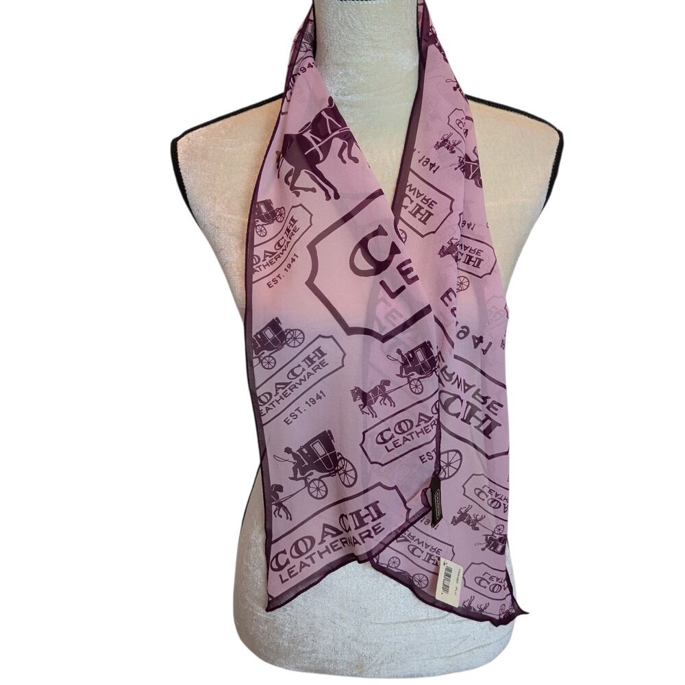 NWT Coach Women's 100% Silk Purple Sheer Scarf Spellout Logo